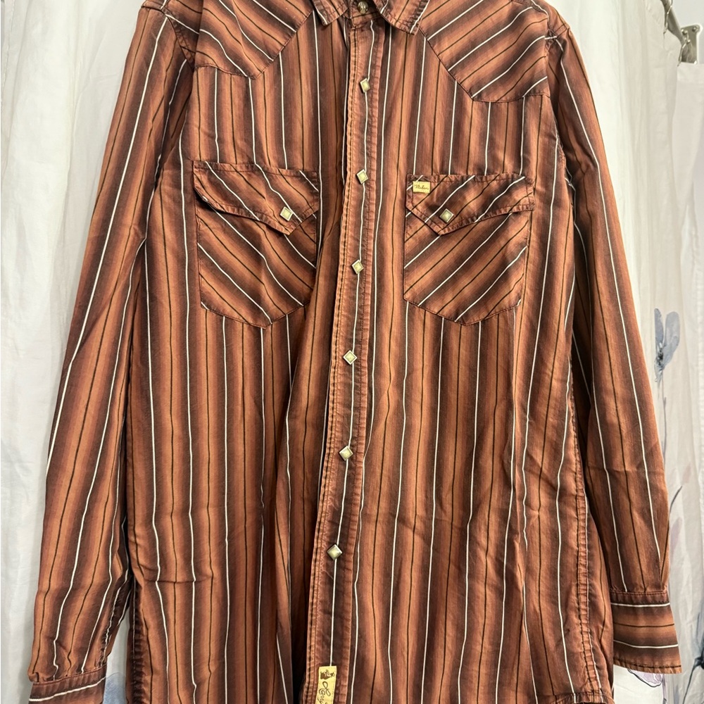 Men’s Larry Mayan Brown Striped Casual Button Up Shirt